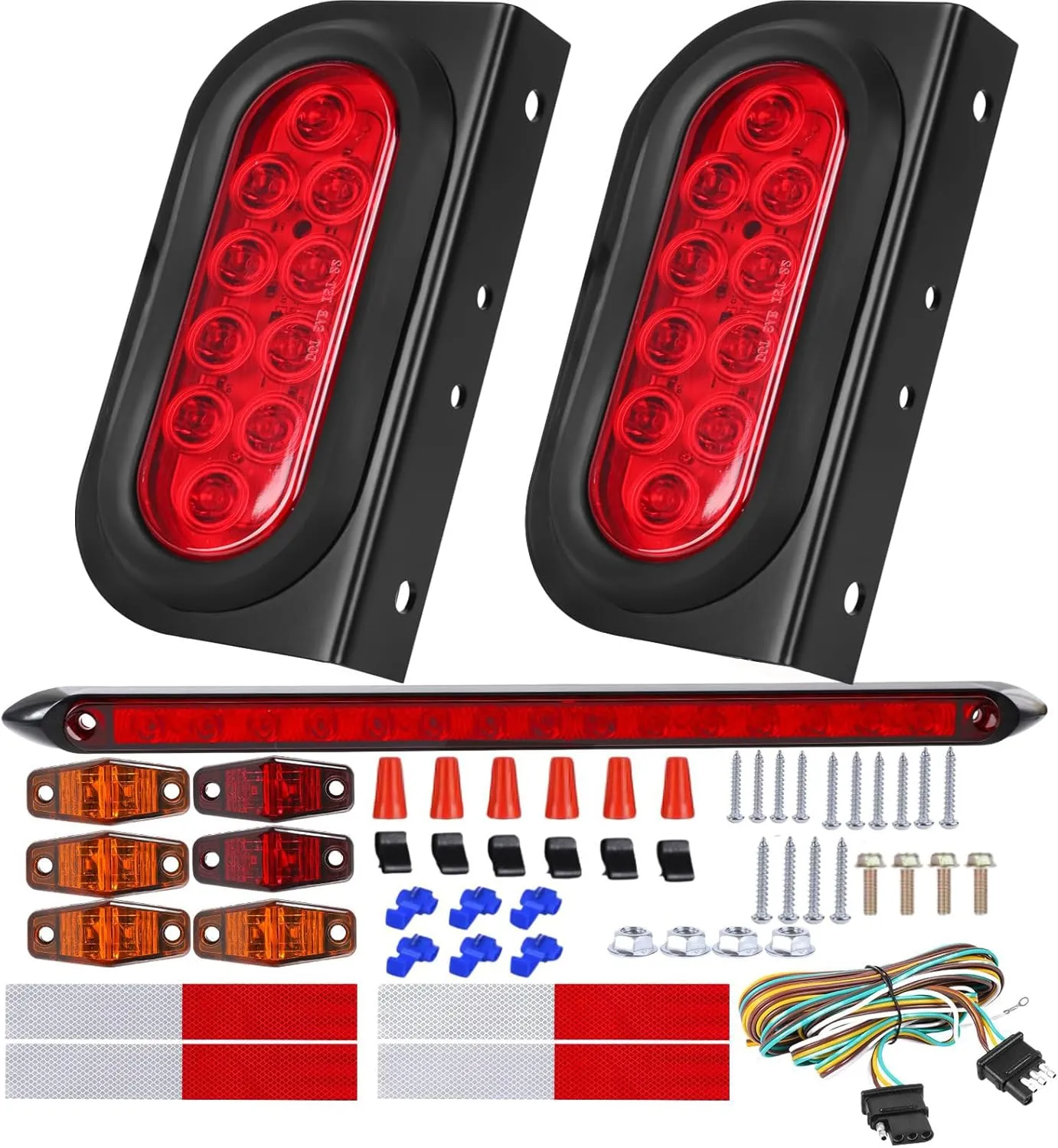 6 Inch Oval Led Trailer Lights Kit with Mounting Bracket, Sealed Submersible Stop Brake Trailer Tail Light Kit, Lights Bar and Wiring Harness for Boat RV Truck