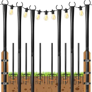 6 Pack String Light Poles for Outside, 10ft Heavy-Duty Metal Light Poles for Outdoor String Lights with Fork, Adjustable Lighting Stand for Patio Decor Backyard Pergola Garden Deck Porch Decorations