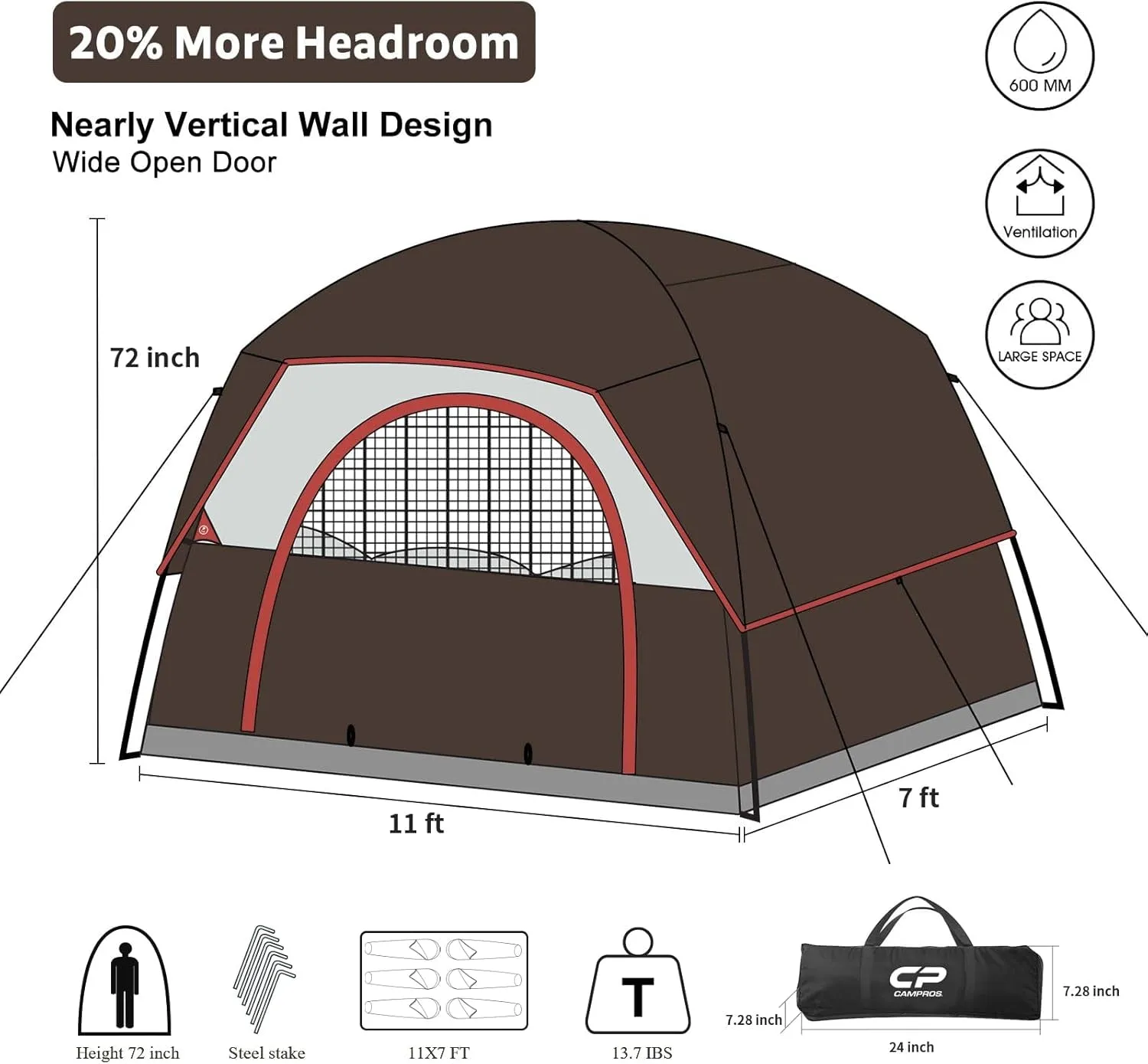 6-Person Waterproof  Cabin Tent