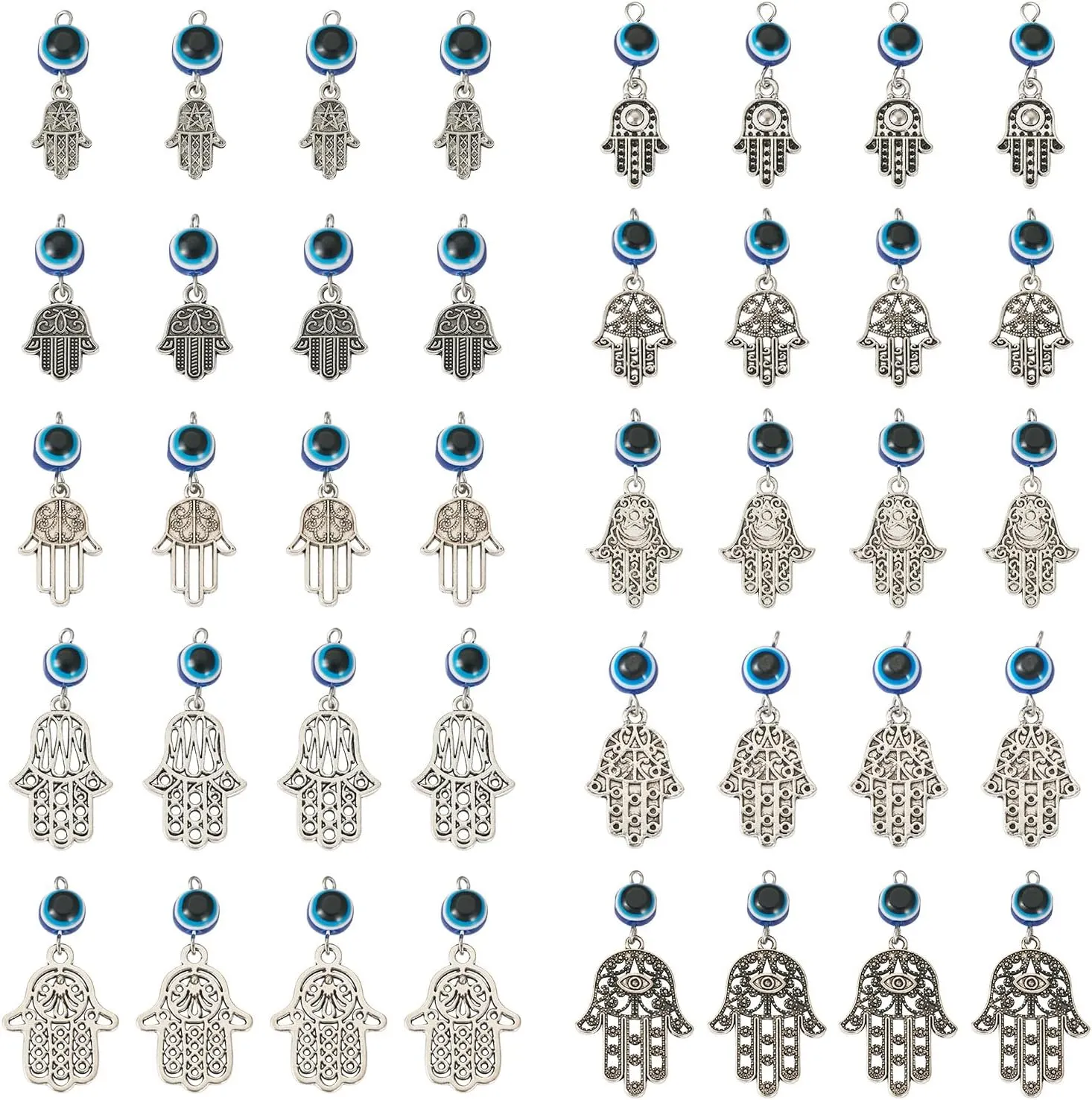 60pcs Tibetan Style Pendant with Evil Eye Antique Silver Flower Eye Sea Turtle Owl Butterfly Charms