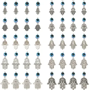 60pcs Tibetan Style Pendant with Evil Eye Antique Silver Flower Eye Sea Turtle Owl Butterfly Charms