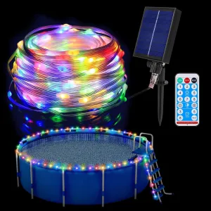 72ft Solar Pool Lights for Above Ground Pools, 200 LEDs Remote IP65 Waterproof Rope String Lights, 8 Color Modes, Swimming Frame Pool Decor Accessories for Outdoor Outside Trampoline Camping