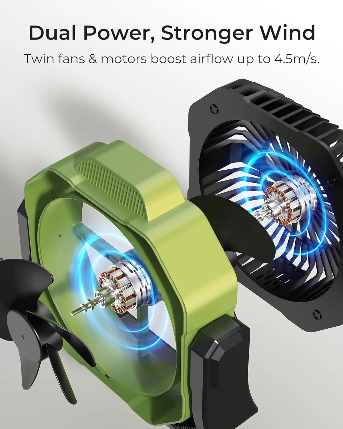 8” Portable Rechargeable Fan, Battery Operated Camping Fan with 27H Work Hours, Remote, Auto Oscillation, Timer, Hook for RV Tent Hurricane Emergency Green