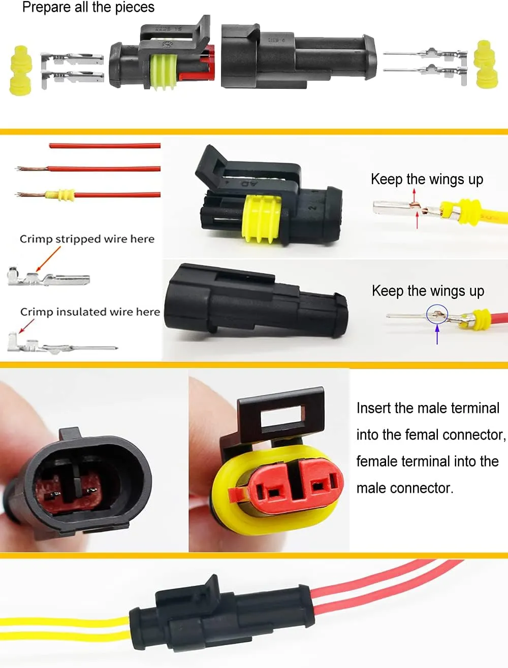 800Pcs 50 Sets Waterproof Automotive Electrical Connectors Electrical Wire Connectors Plug Kit 1/2/3/4/5/6 Pin Waterproof Connectors with Ratchet Crimping Tool