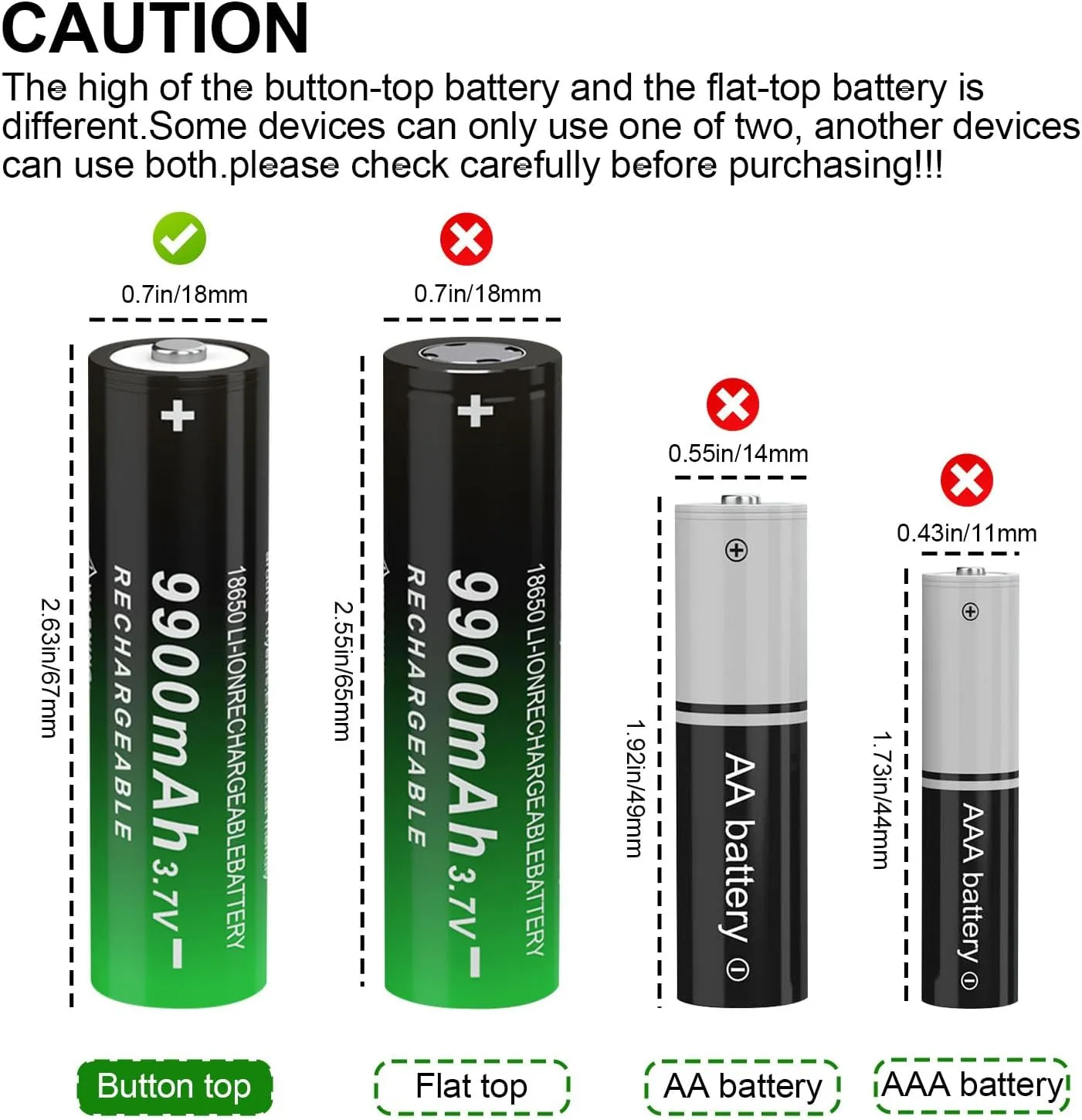 8Pack 18650 3.7volt Rechargeable Battery 18650 9900mah 18650 Rechargeable Battery Button top for flashlights and Headlight,etc (8pack, 3.7v)
