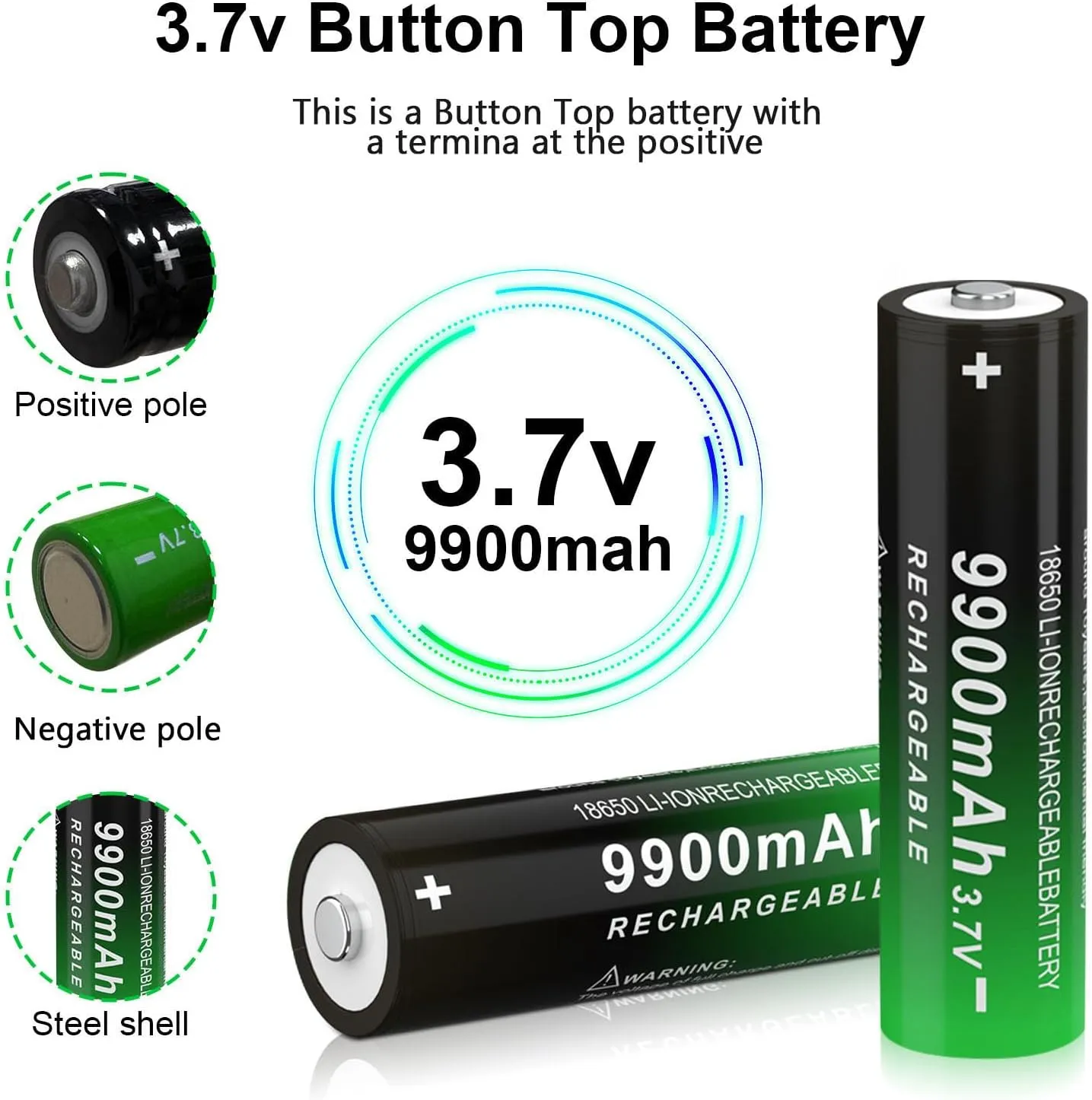 8Pack 18650 3.7volt Rechargeable Battery 18650 9900mah 18650 Rechargeable Battery Button top for flashlights and Headlight,etc (8pack, 3.7v)