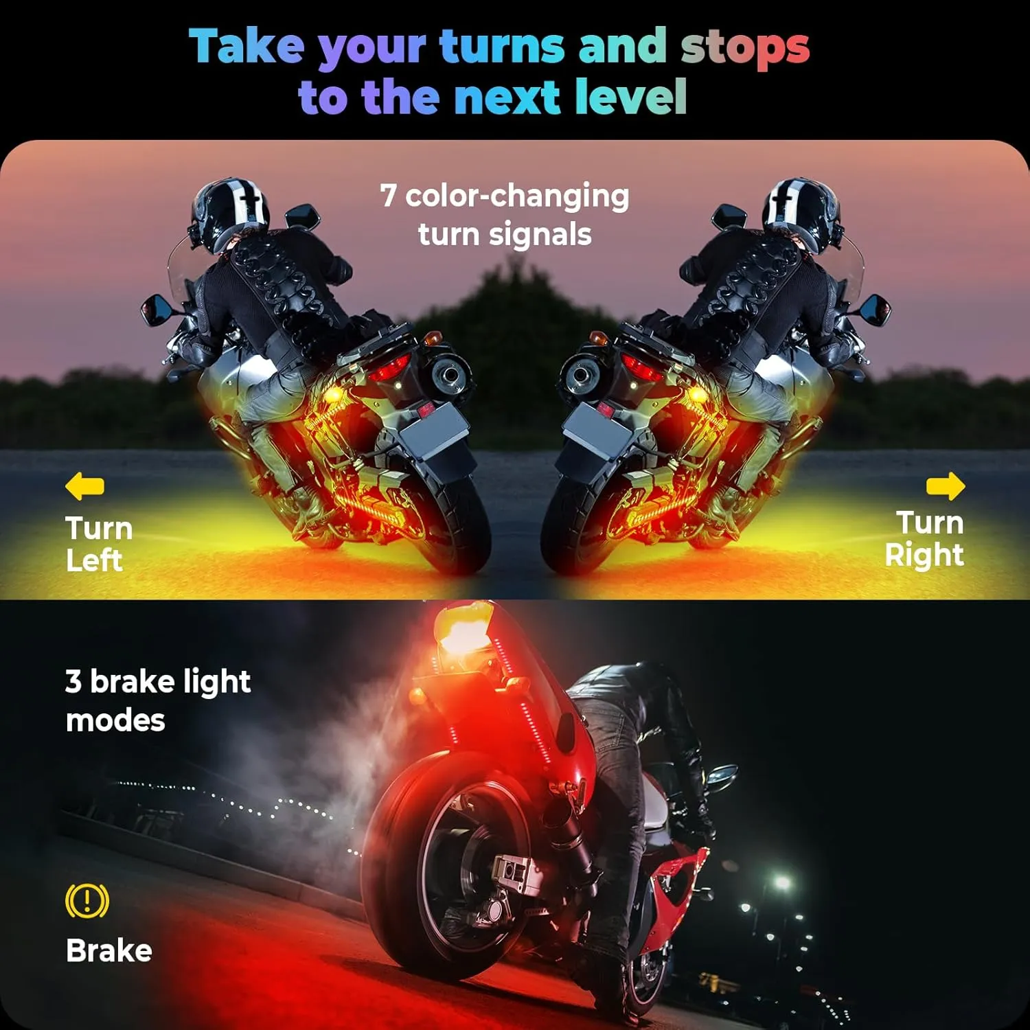 8Pcs Motorcycle Led Underglow Kit with Brake Turn Signal, Motorcycle RGB Lights with DITRIO APP/RF Remote Control, Dual Zone,12V Waterproof Pixelglow Effects for Motorcycles, Golf Carts, ATVs, UTVs