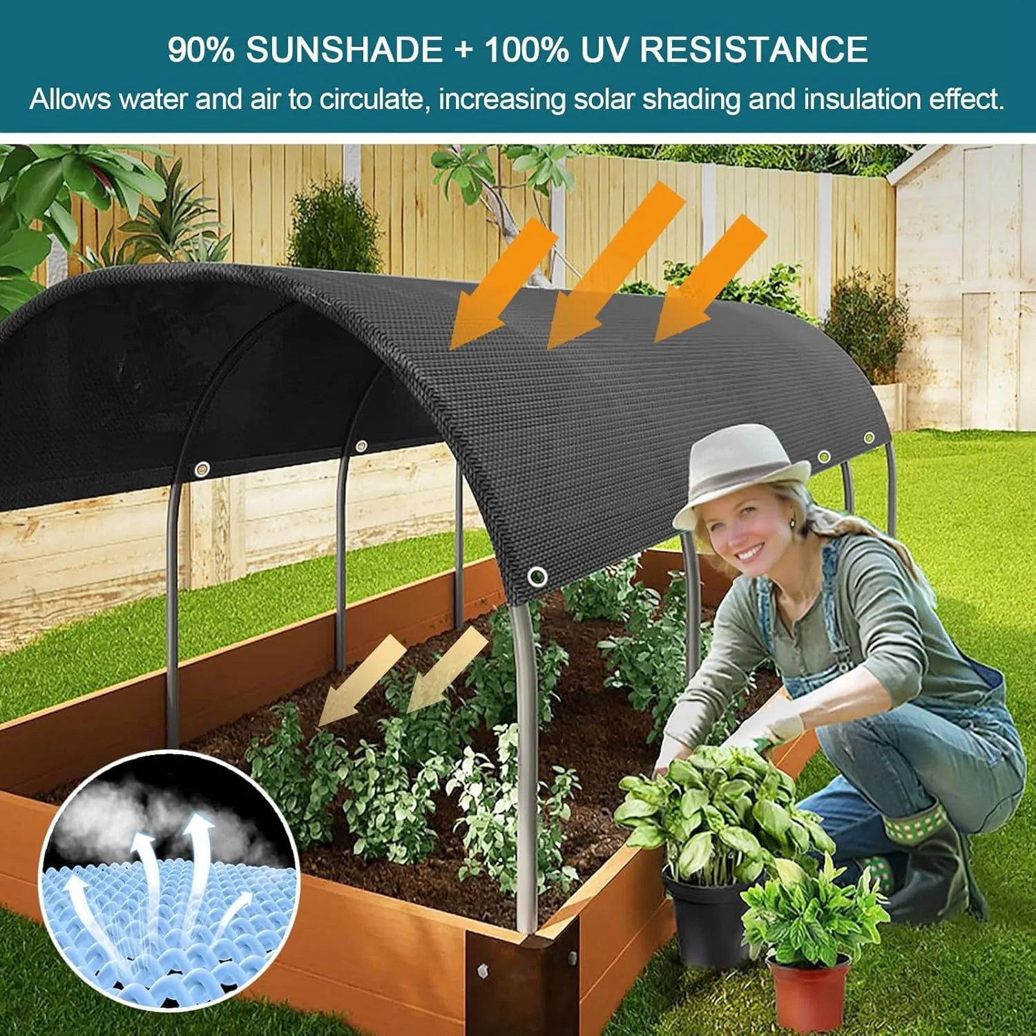 90% Shade Cloth for Garden, 20x20 FT Shade Cloth, Shade Cloth with Grommets, Garden Shade Cloth for Plants Heat Protection, Shade Tarps for Greenhouse, Outdoor Patio,16x33ft/5x10m