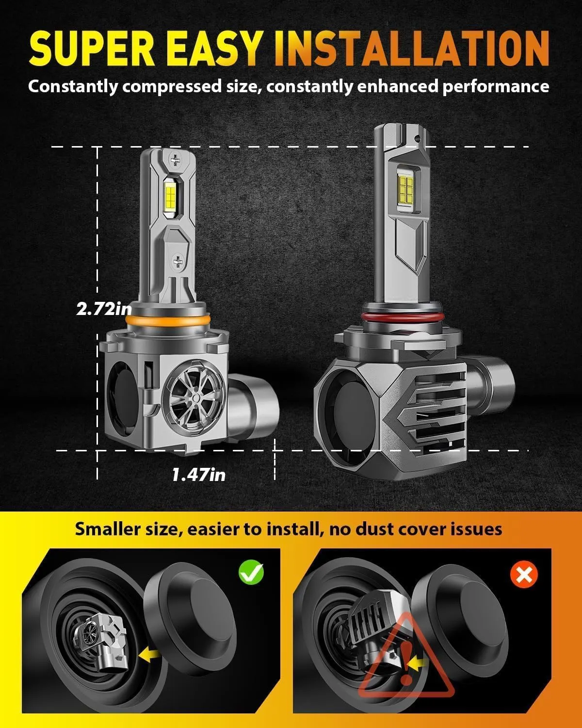 9005 9006 LED Bulbs Combo, 60000LM 800% Super Brighter, 6500K Cool White, 1:1 Mini Halogen Size 9005 HB3 & 9006 HB4 Fog Lights with Cooling Fan, Plug and Play, Pack of 4