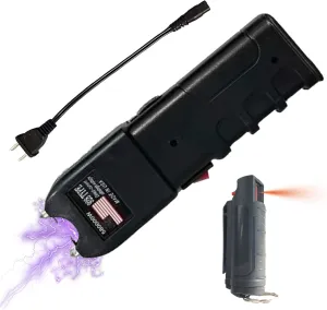 928 Type Heavy Duty Stun Gun and Pepper Spray Combo with Plug Charger Self Defense Kit for Men Rechargeable Safety Device with Clip-On Keychain Spray