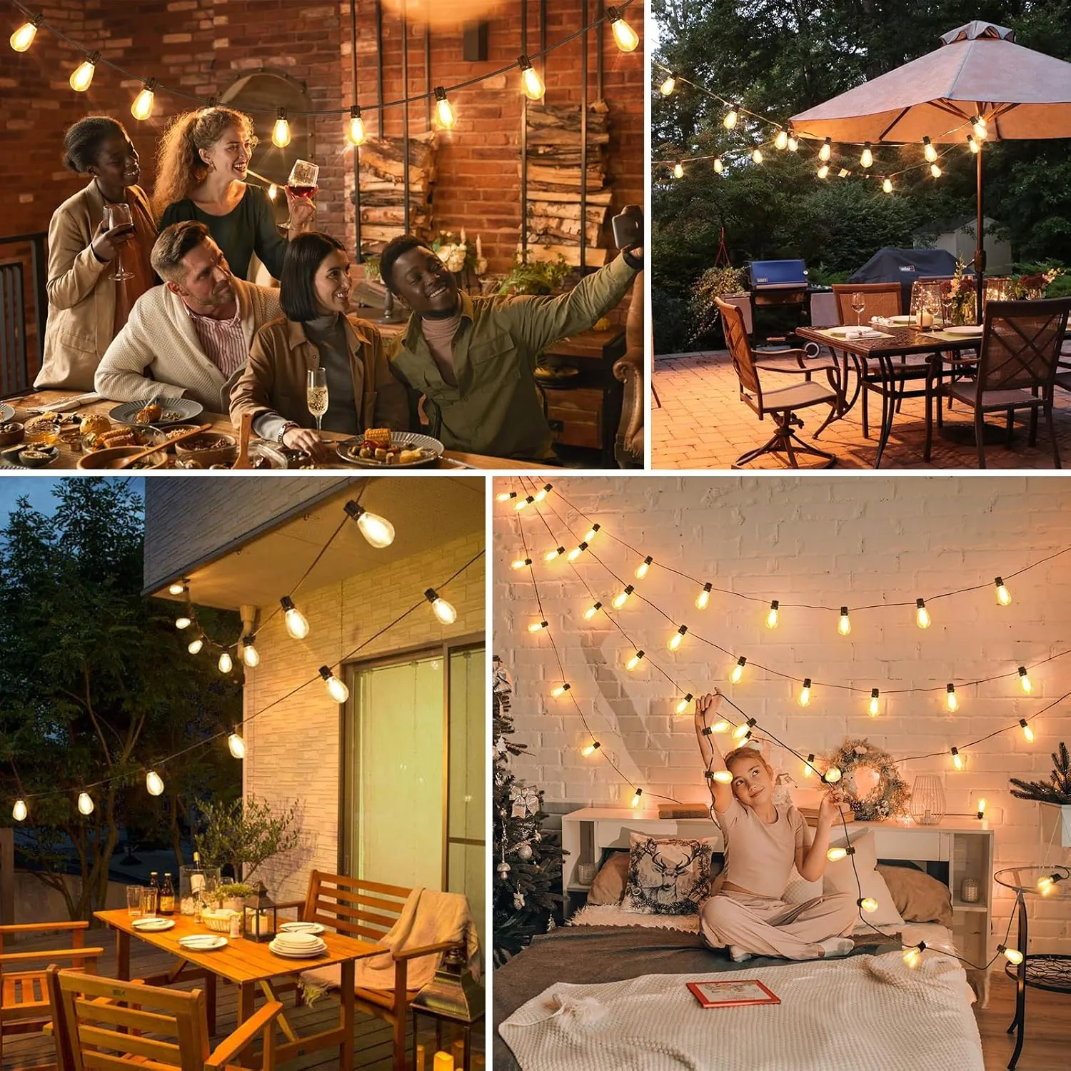 96FT LED Outdoor String Lights, Waterproof Patio Lights with 30 2 2700K Dimmable Shatterproof Edison Hanging Bulbs for Backyard Party-Black