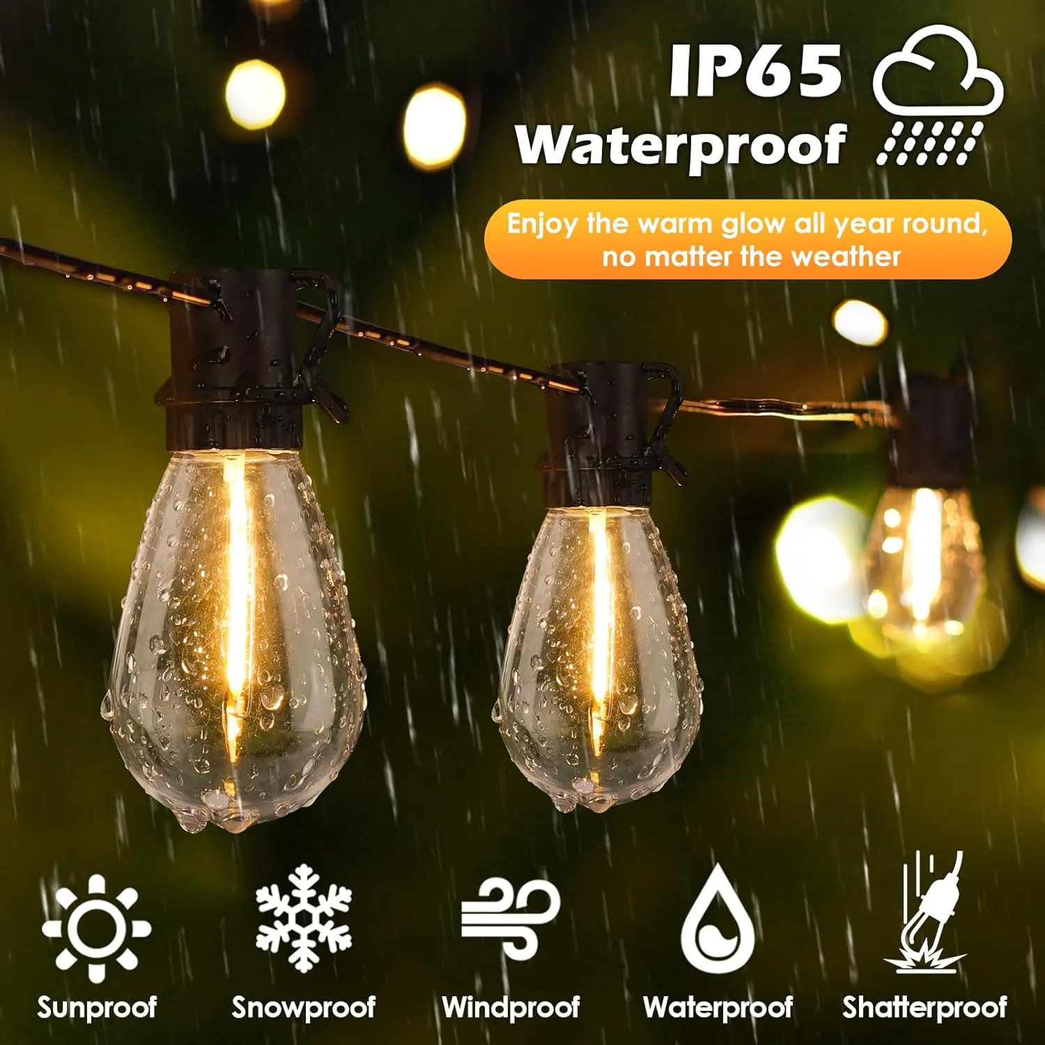 96FT LED Outdoor String Lights, Waterproof Patio Lights with 30 2 2700K Dimmable Shatterproof Edison Hanging Bulbs for Backyard Party-Black