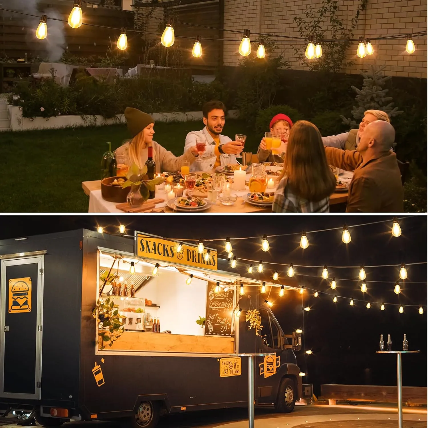 96FT LED Outdoor String Lights, Waterproof Patio Lights with 30 2 2700K Dimmable Shatterproof Edison Hanging Bulbs for Backyard Party-Black