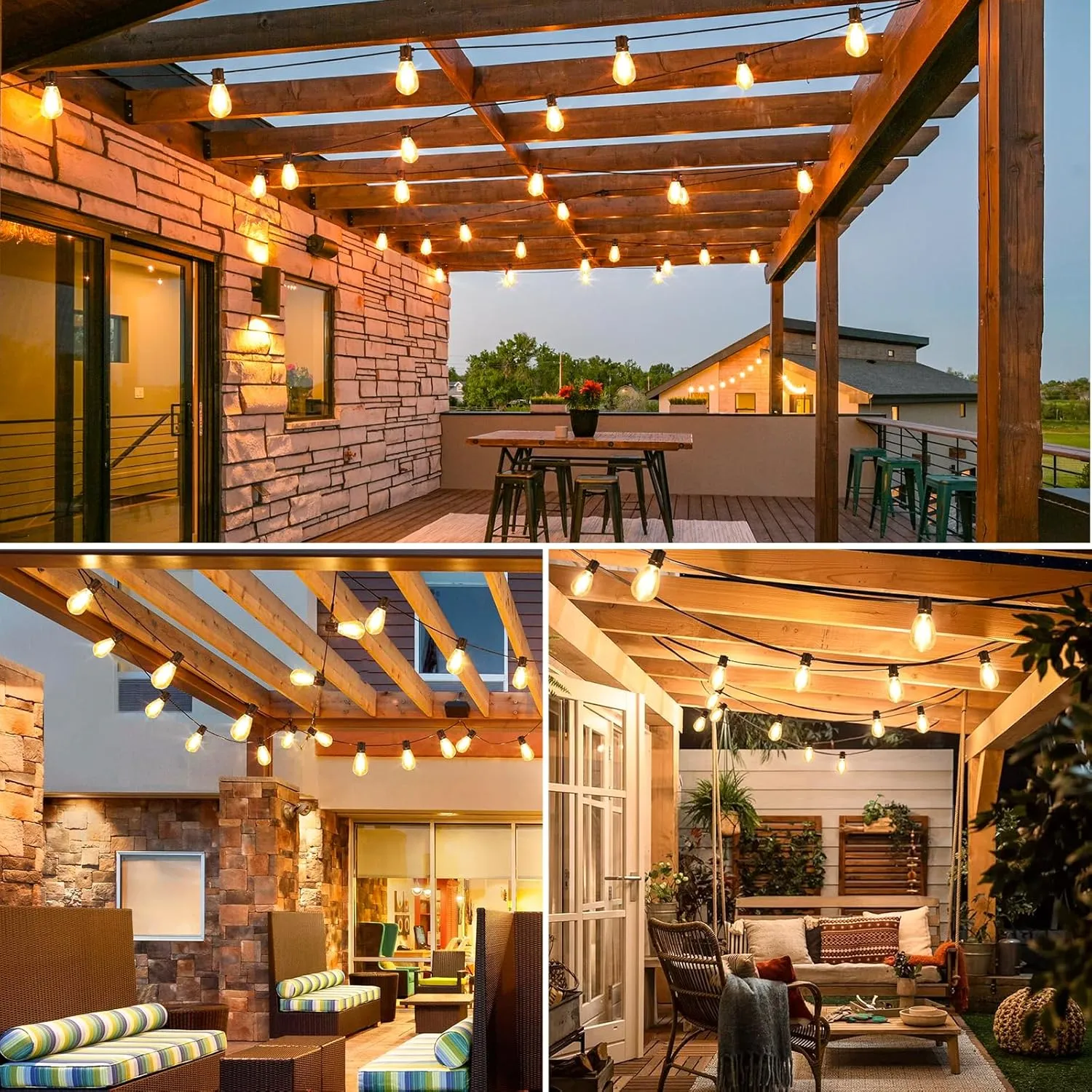 96FT LED Outdoor String Lights, Waterproof Patio Lights with 30 2 2700K Dimmable Shatterproof Edison Hanging Bulbs for Backyard Party-Black