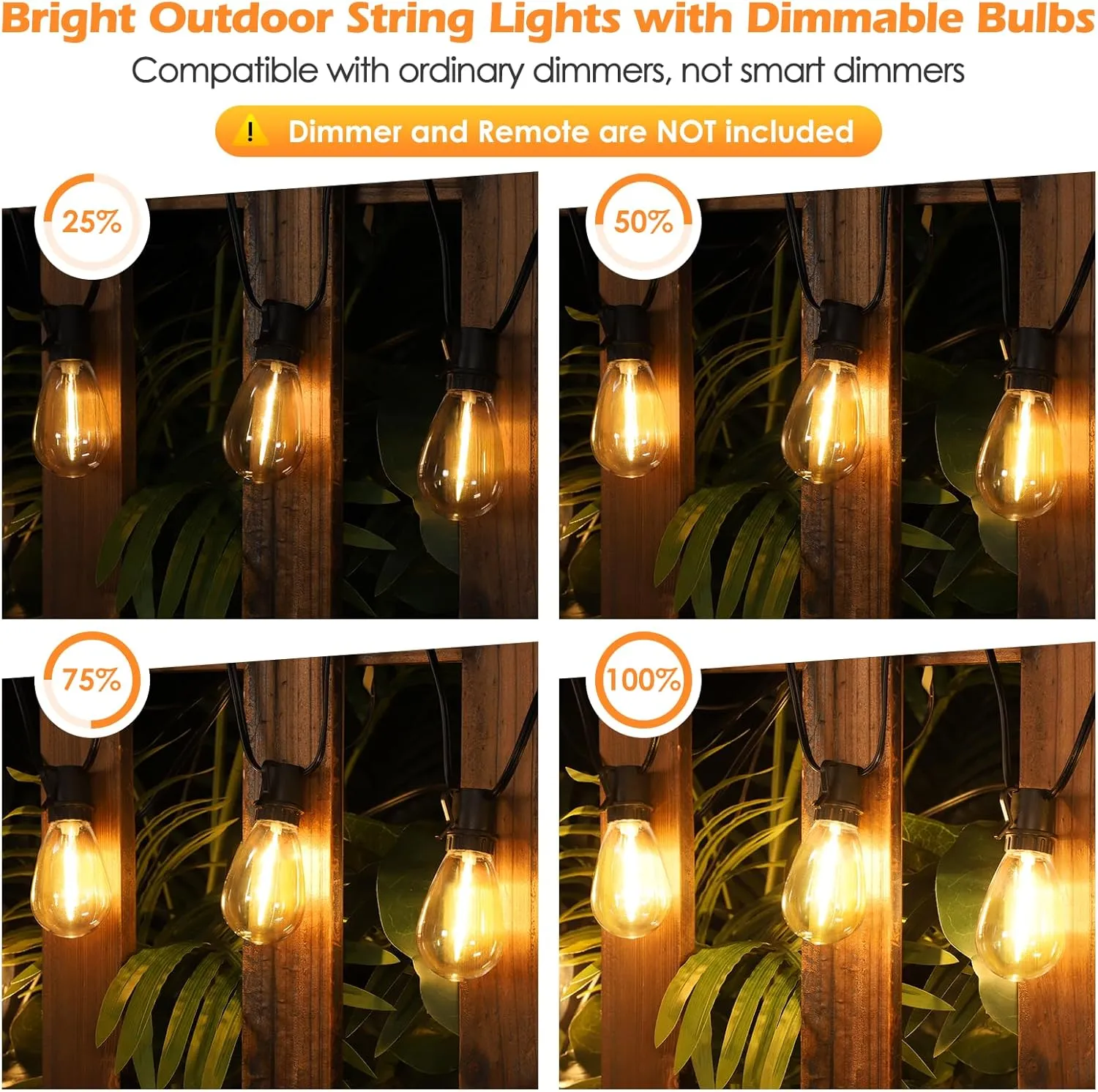 96FT LED Outdoor String Lights, Waterproof Patio Lights with 30 2 2700K Dimmable Shatterproof Edison Hanging Bulbs for Backyard Party-Black
