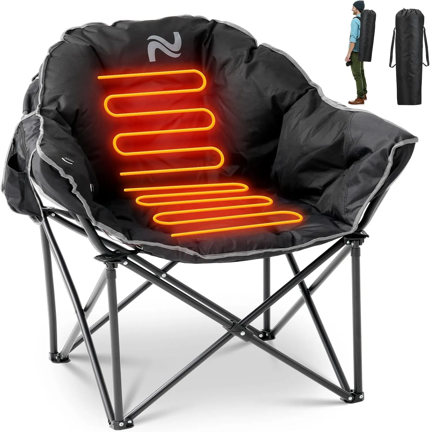 ABORON Portable Folding Heated Camping Chair, Three Level Adjustable, Oversized and Heavy Duty, Support Up to 500 lbs, Ideal for Outdoor Adventures