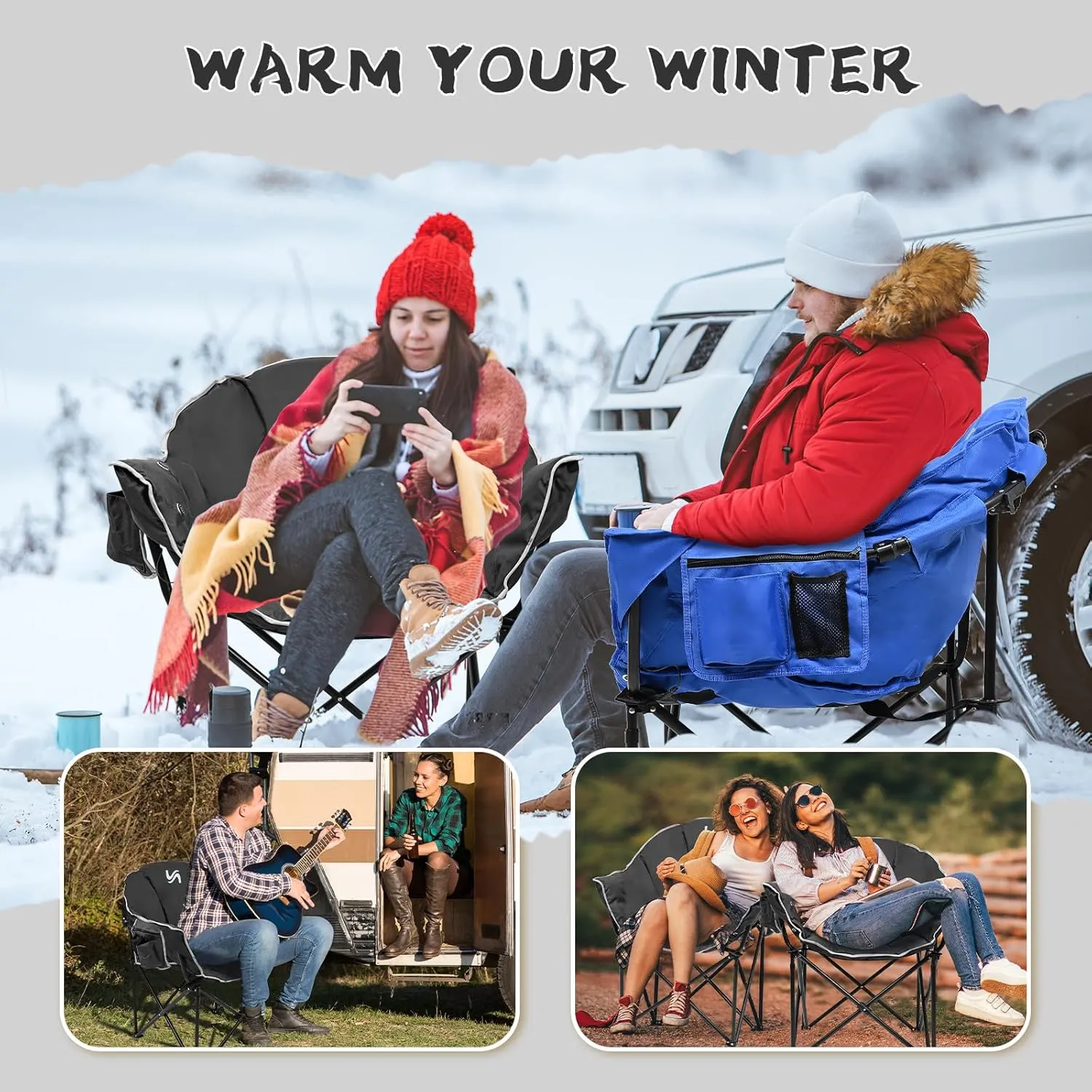 ABORON Portable Folding Heated Camping Chair, Three Level Adjustable, Oversized and Heavy Duty, Support Up to 500 lbs, Ideal for Outdoor Adventures