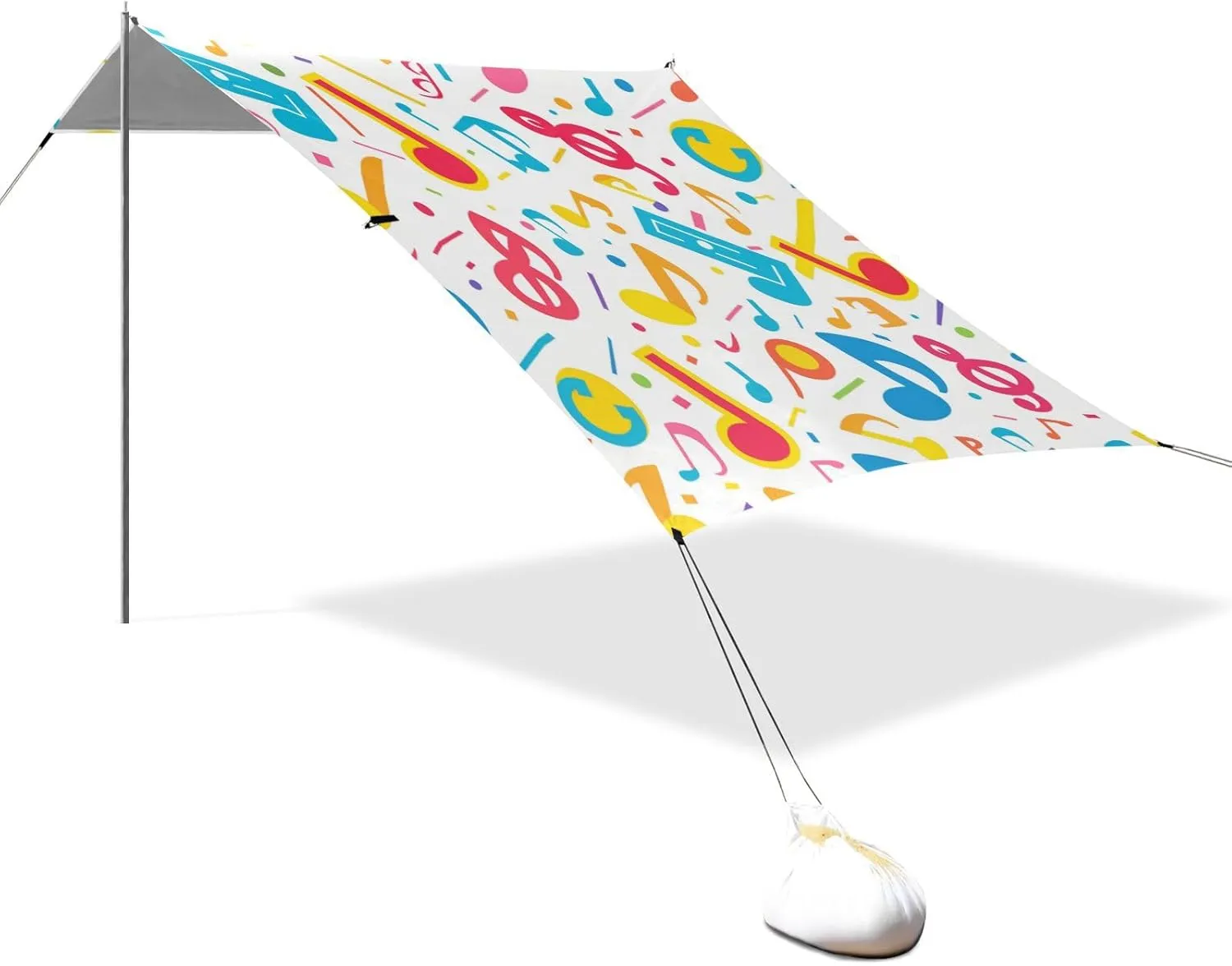 Abstract Musical Note Designed UPF50  Protection Foldable Beach Canopy Waterproof Large Portable Sun Shelter with Sturdy Poles, Sandbags and Shovel for Backyard and Camping Silla con sombrilla