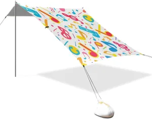 Abstract Musical Note Designed UPF50  Protection Foldable Beach Canopy Waterproof Large Portable Sun Shelter with Sturdy Poles, Sandbags and Shovel for Backyard and Camping Silla con sombrilla
