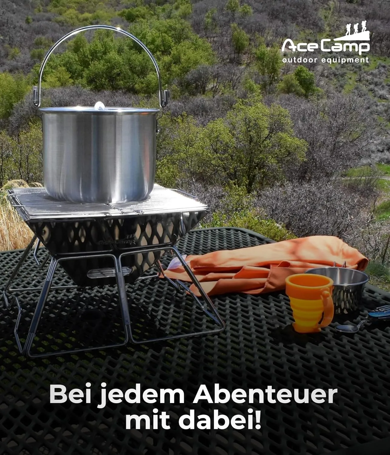 AceCamp Nested Pot Aluminum Lightweight Cooking Pot Set Outdoor Large Stock with lid and folding handle - 4L,8L,12L