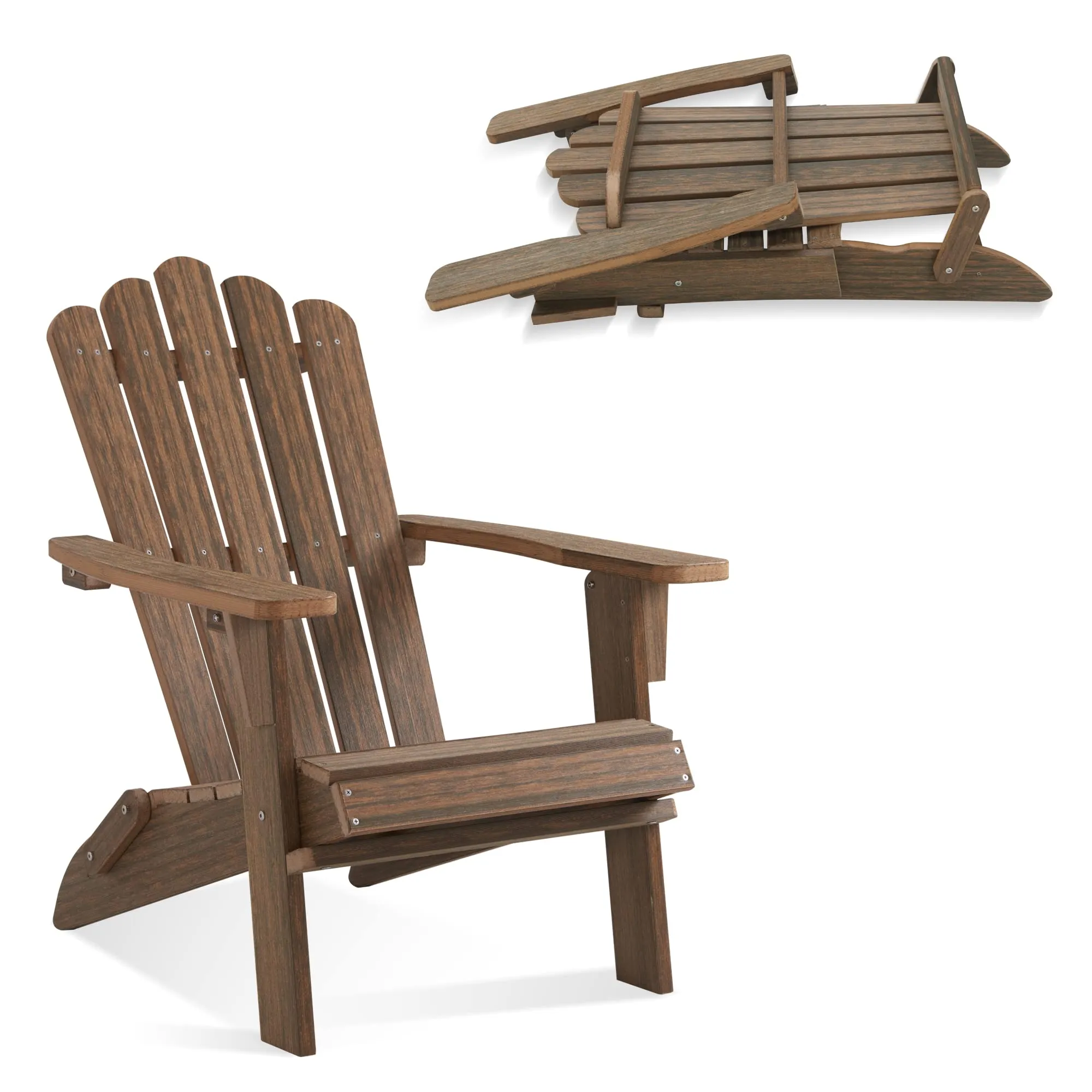 ACUEL Folding Adirondack Chair, Poly Lumber Fire Pit Chair, Durable All-Weather Patio Chairs for Garden, 350 Lbs Support Oversized Adirondack Chair (Bright Brown, 1 pc)