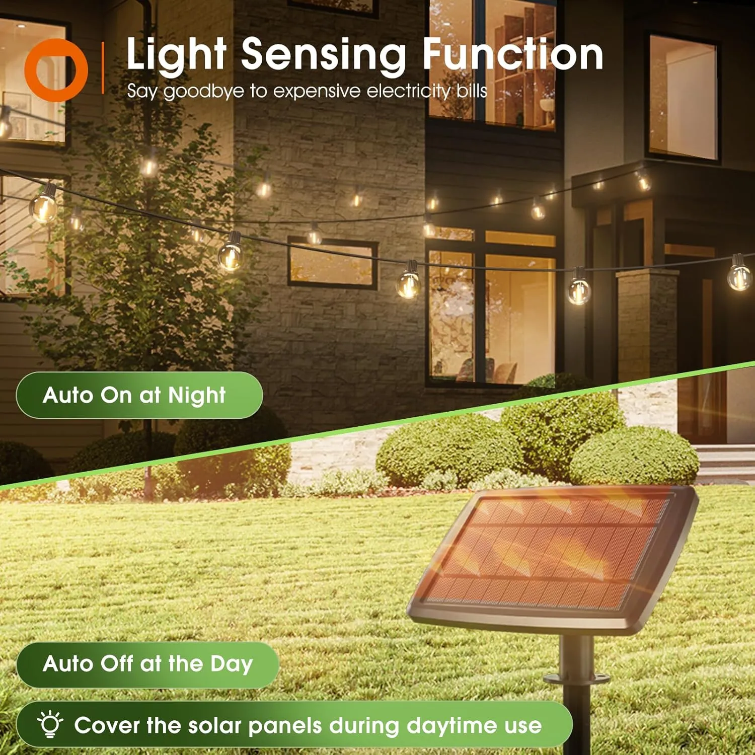 addlon 50FT Solar String Lights Outdoor Waterproof with Remote, G40 Globe Solar Patio Light with 27 LED Shatterproof Bulbs, 3 Modes, Dimmable Hanging for Outside Backyard Party