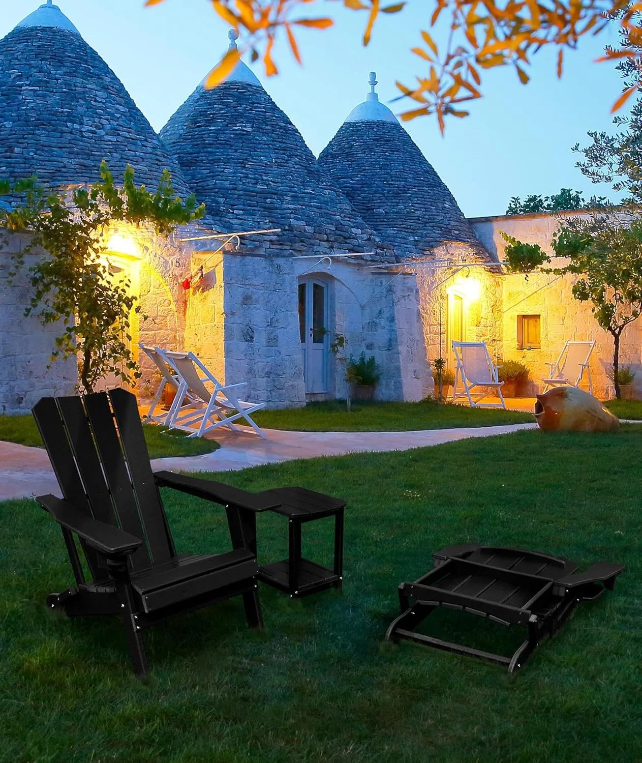 Adirondack Chair Oversized Folding Adirondack Chairs Recyclable HDPE Modern Adirondack Chair with Cup Holder Poly Lumber Patio Chairs for Pool Patio Garden Outdoors Fire Pit Black