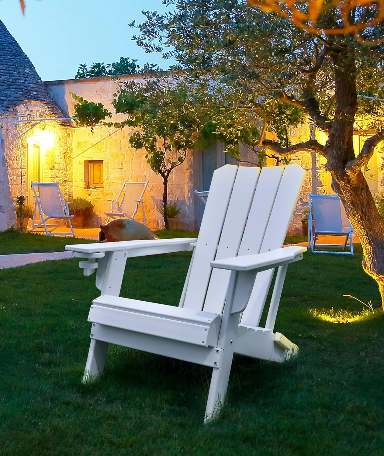 Adirondack Chair Oversized Folding Adirondack Chairs Recyclable HDPE Modern Adirondack Chair with Cup Holder Poly Lumber Patio Chairs for Pool Patio Garden Outdoors Fire Pit White