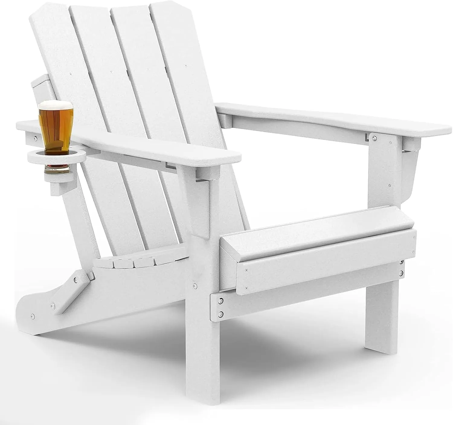 Adirondack Chair Oversized Folding Adirondack Chairs Recyclable HDPE Modern Adirondack Chair with Cup Holder Poly Lumber Patio Chairs for Pool Patio Garden Outdoors Fire Pit White
