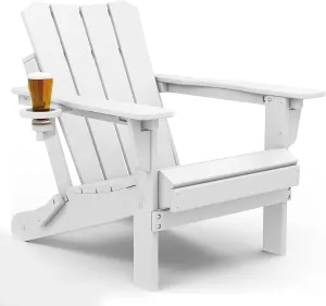 Adirondack Chair Oversized Folding Adirondack Chairs Recyclable HDPE Modern Adirondack Chair with Cup Holder Poly Lumber Patio Chairs for Pool Patio Garden Outdoors Fire Pit White