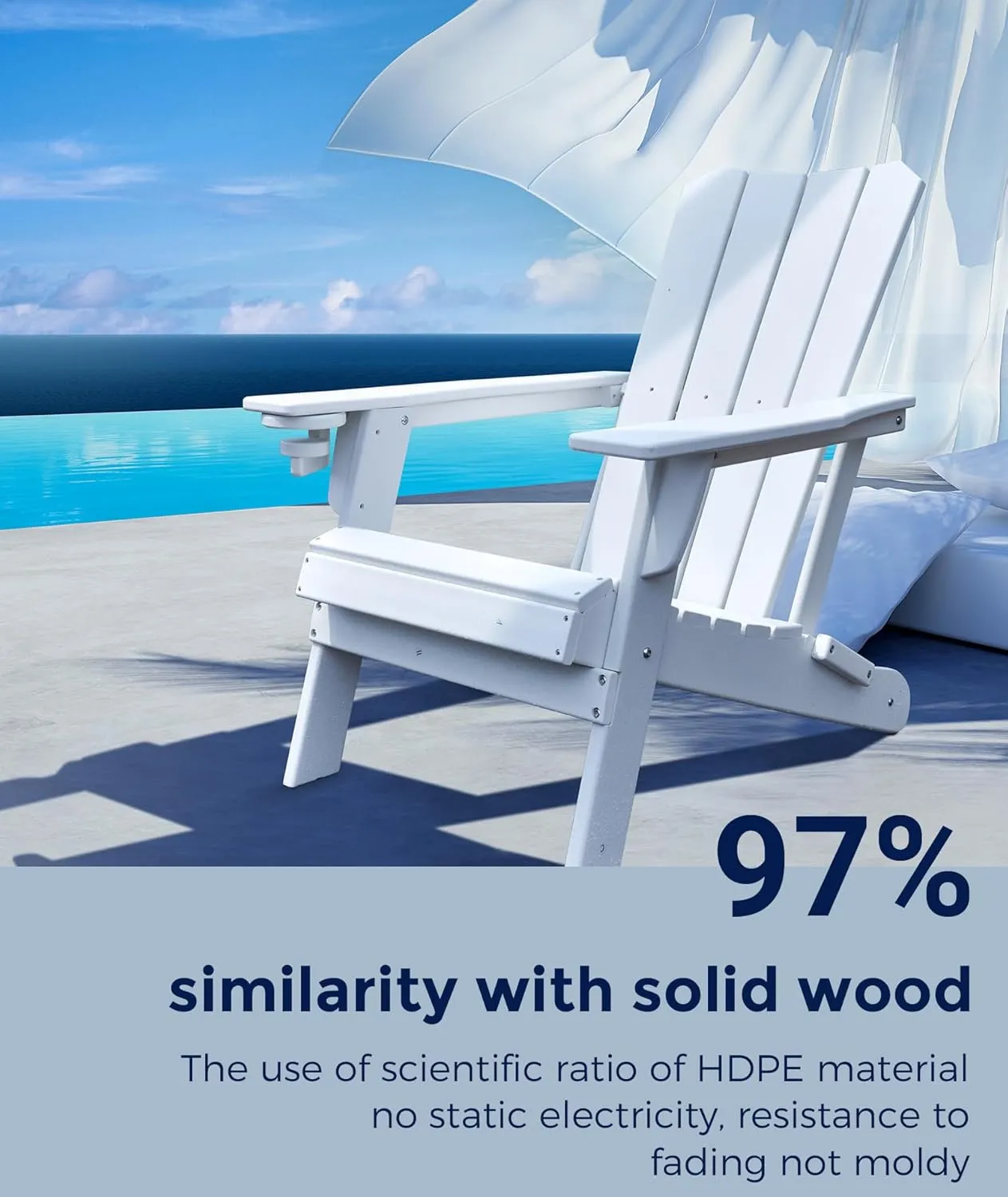 Adirondack Chair Oversized Folding Adirondack Chairs Recyclable HDPE Modern Adirondack Chair with Cup Holder Poly Lumber Patio Chairs for Pool Patio Garden Outdoors Fire Pit White