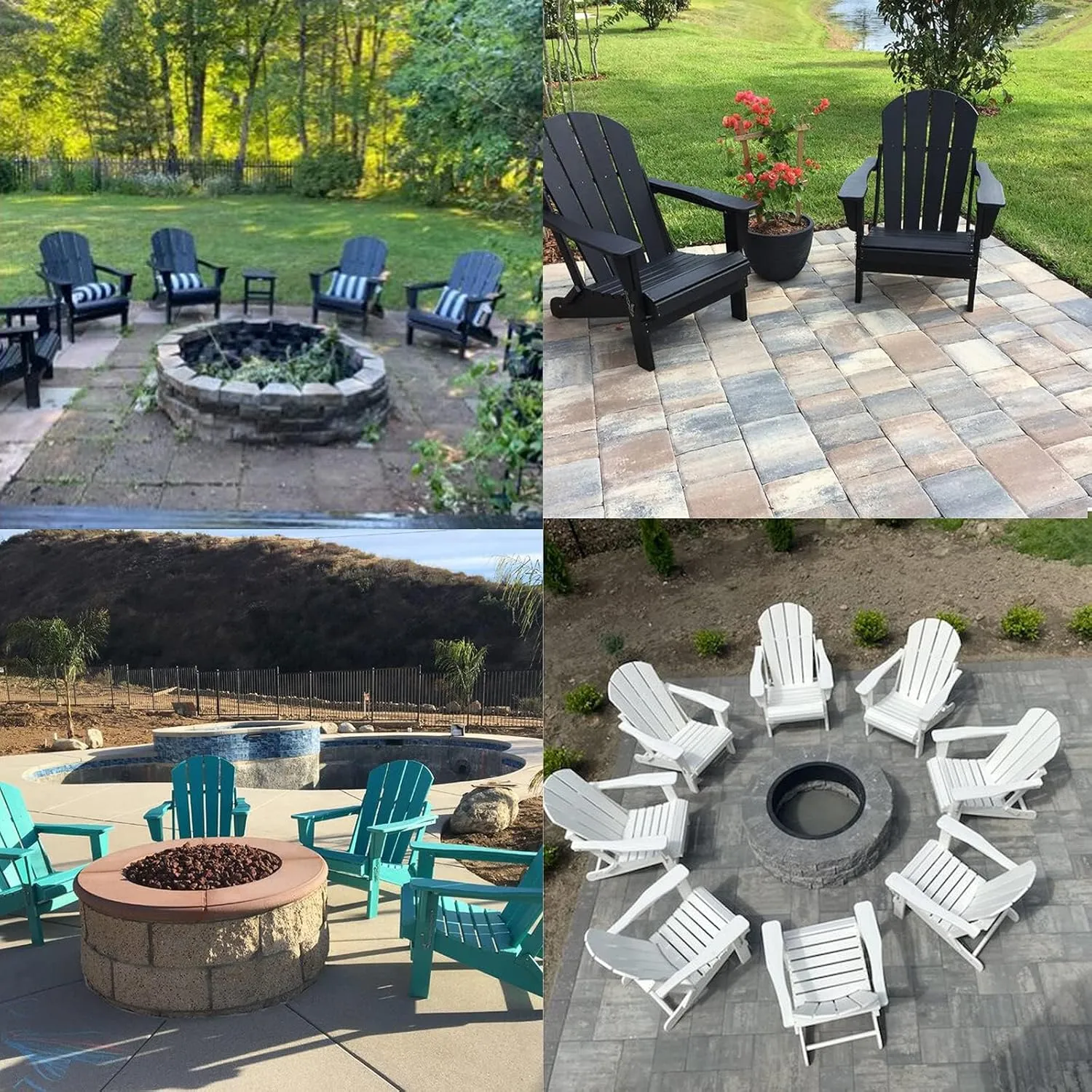 Adirondack Chair with Cup Holder, Folding HDPE Patio Chairs, Outdoor Plastic Fire Pit Chair, Wood Texture, Lawn Chairs for Deck, Porch, Backyard, Garden, Navy Blue