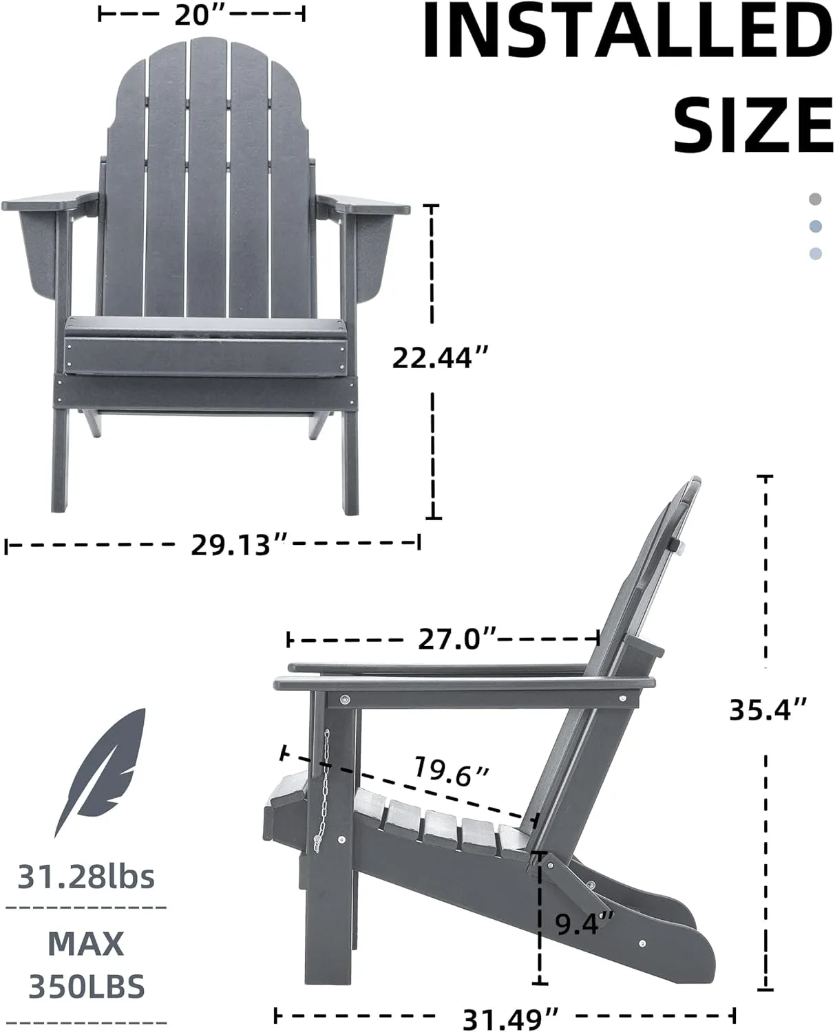 Adirondack Chairs, HDPE All-Weather Adirondack Chair, Fire Pit Chairs (Folding, Grey)