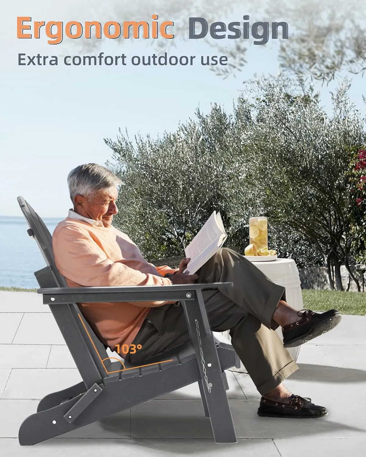 Adirondack Chairs, HDPE All-Weather Adirondack Chair, Fire Pit Chairs (Folding, Grey)