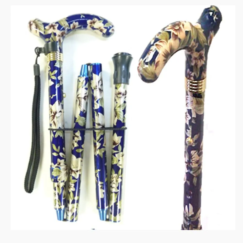 Adjustable Slim Folding Stick/Navy Flower Walking Poles, Multicolor