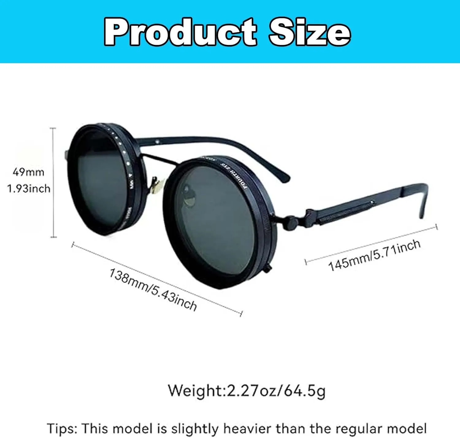 Adjustable Sunglasses, 1-9 Gears Adjustable Rounded Tint Sunglasses, Polarized Glasses with Nd Filter Lenses for Men(2*Black,49mm)