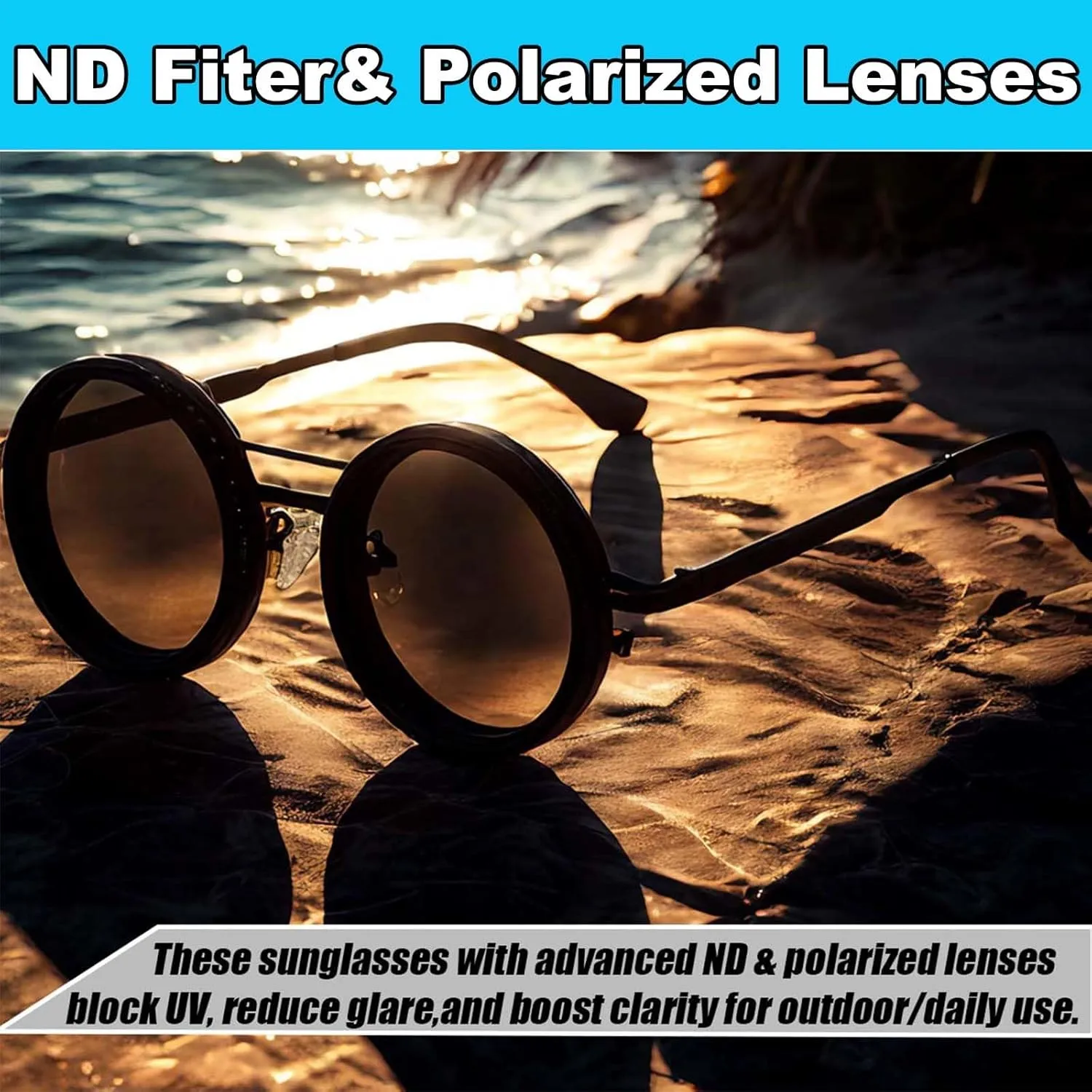 Adjustable Sunglasses, 1-9 Gears Adjustable Rounded Tint Sunglasses, Polarized Glasses with Nd Filter Lenses for Men(2*Black,49mm)