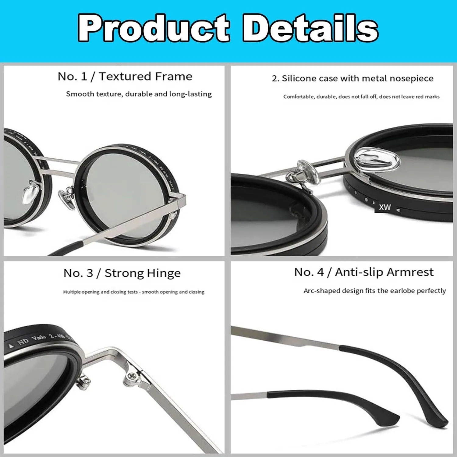 Adjustable Sunglasses, 1-9 Gears Adjustable Rounded Tint Sunglasses, Polarized Glasses with Nd Filter Lenses for Men(2*Black,49mm)