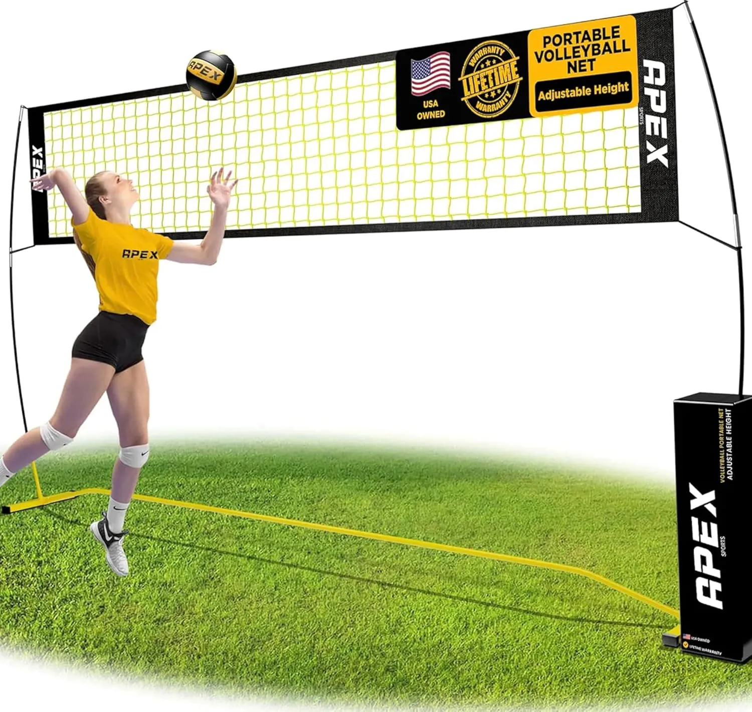 Adjustable Volleyball Training Net – 12' Wide, Adjustable Height 7.4' to 8' – Includes Ground Stakes, Carry Bag – Indoor & Outdoor Use, Designed by Pro Athletes for Peak Performance