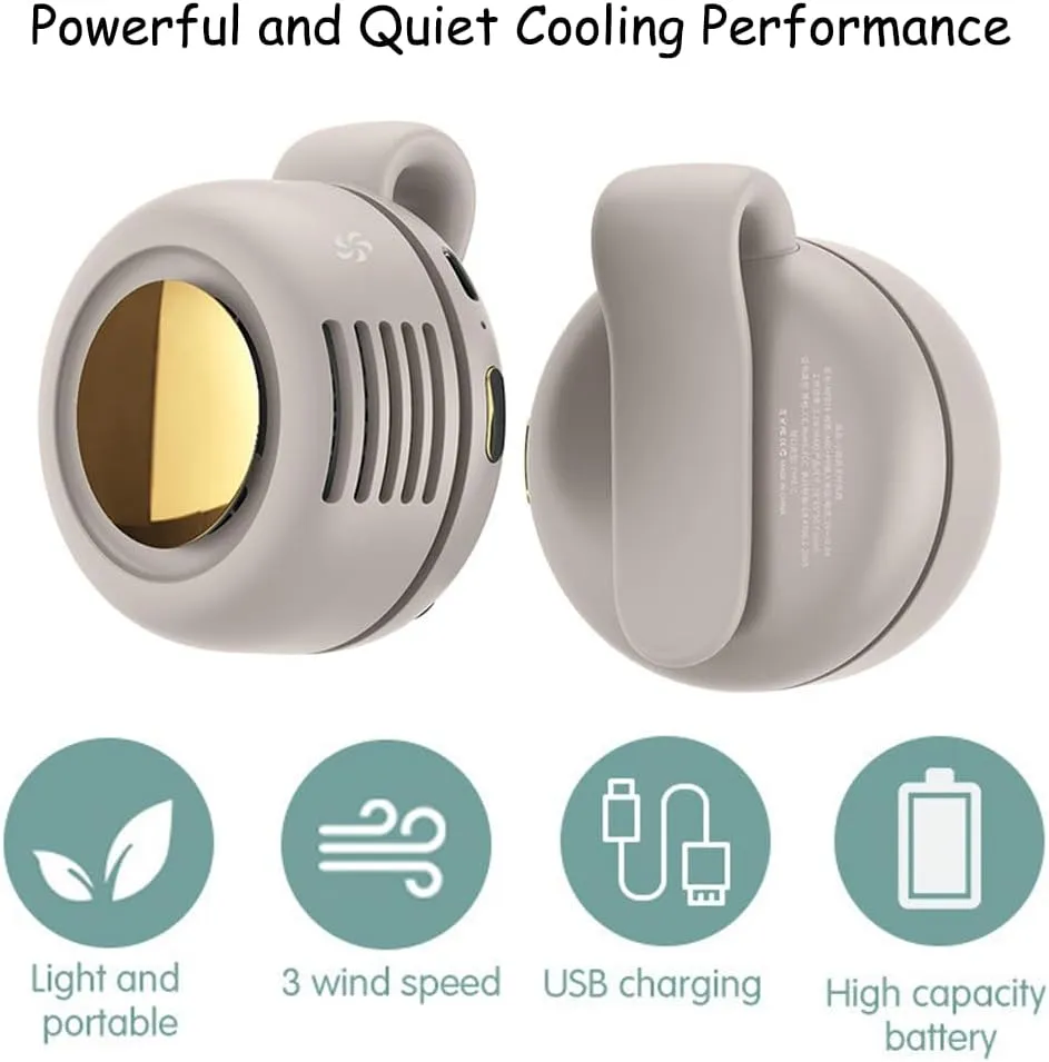 Aerio Clip on Fan for Shirt, Silent Portable Mini Bladeless Fan Clip On, 2025 New Personal Small Portable Waist Clip On, 3-Speed Adjustable Rechargeable for Travel, Office (2*White)