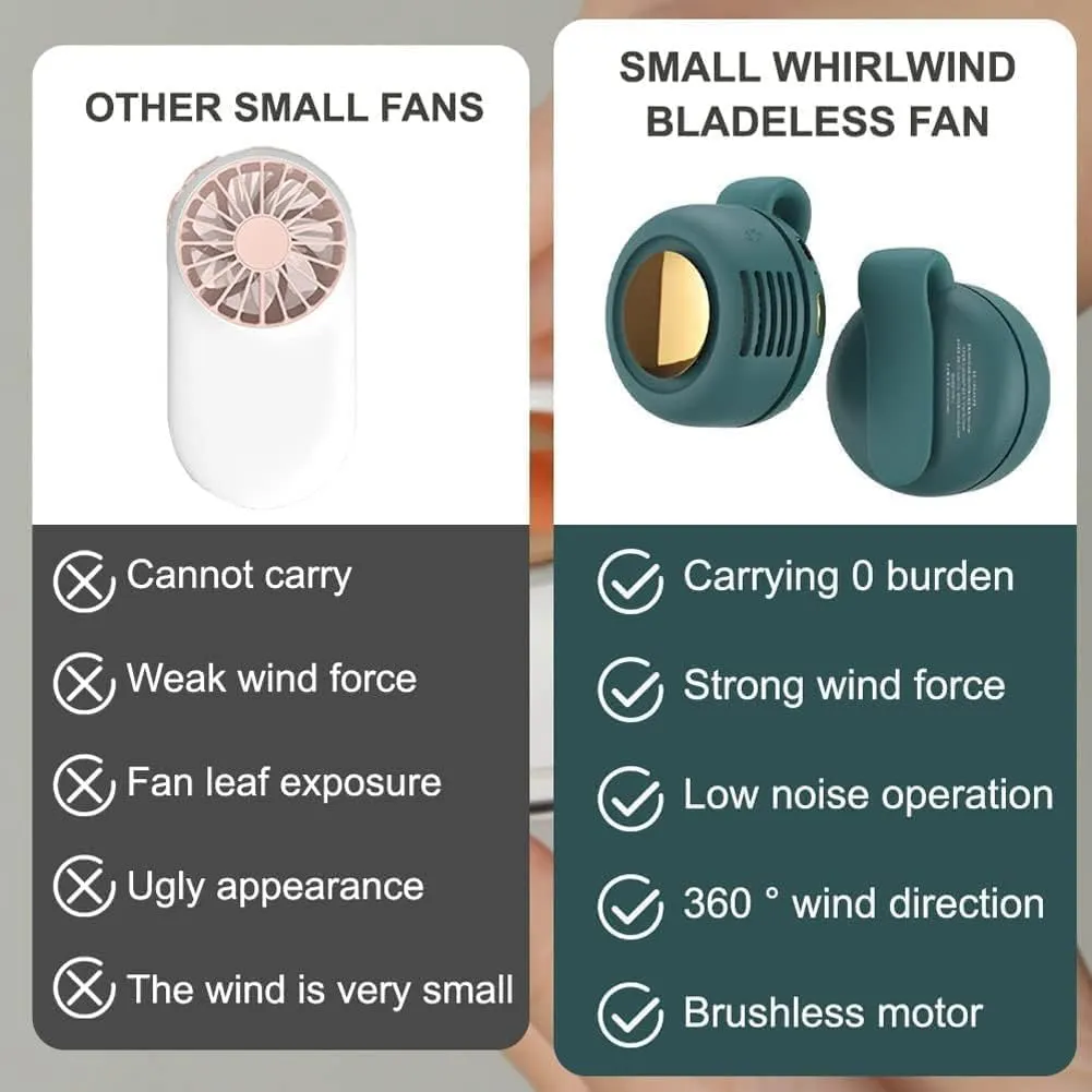 Aerio Clip on Fan for Shirt, Silent Portable Mini Bladeless Fan Clip On, 2025 New Personal Small Portable Waist Clip On, 3-Speed Adjustable Rechargeable for Travel, Office (2*White)