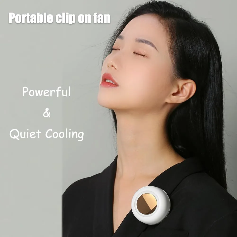 Aerio Clip on Fan for Shirt, Silent Portable Mini Bladeless Fan Clip On, 2025 New Personal Small Portable Waist Clip On, 3-Speed Adjustable Rechargeable for Travel, Office (2*White)