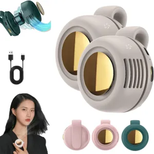Aerio Clip on Fan for Shirt, Silent Portable Mini Bladeless Fan Clip On, 2025 New Personal Small Portable Waist Clip On, 3-Speed Adjustable Rechargeable for Travel, Office (2*White)
