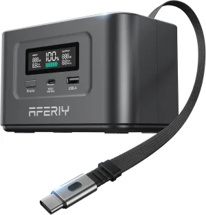 AFERIY 145W Portable Power Station with 99.2Wh/31000mAh, Dual USB-C PD3.0 Fast Charging, Solar Charging, TSA Approved, 6-in-1 Safety Protection, Ideal for Travel, Camping, and Emergencies