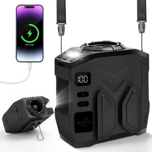 AI Portable Waist Fan, Personal Neck Fan 100 Speed 20000RPM Strong Airflow, Shirt Belt Fan with up to 40H, Rechargeable Wearable for Outdoor with Flashlight as Power Bank Hiking Camping