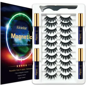 Alcastar Magnetic Eyelashes Natural Look,Lashes with 4 Tubes of Eyeliner Kit, Magnetic Eyelash kit with Applicator, Reusable Magnet False Eyelashes Cruelty Free.