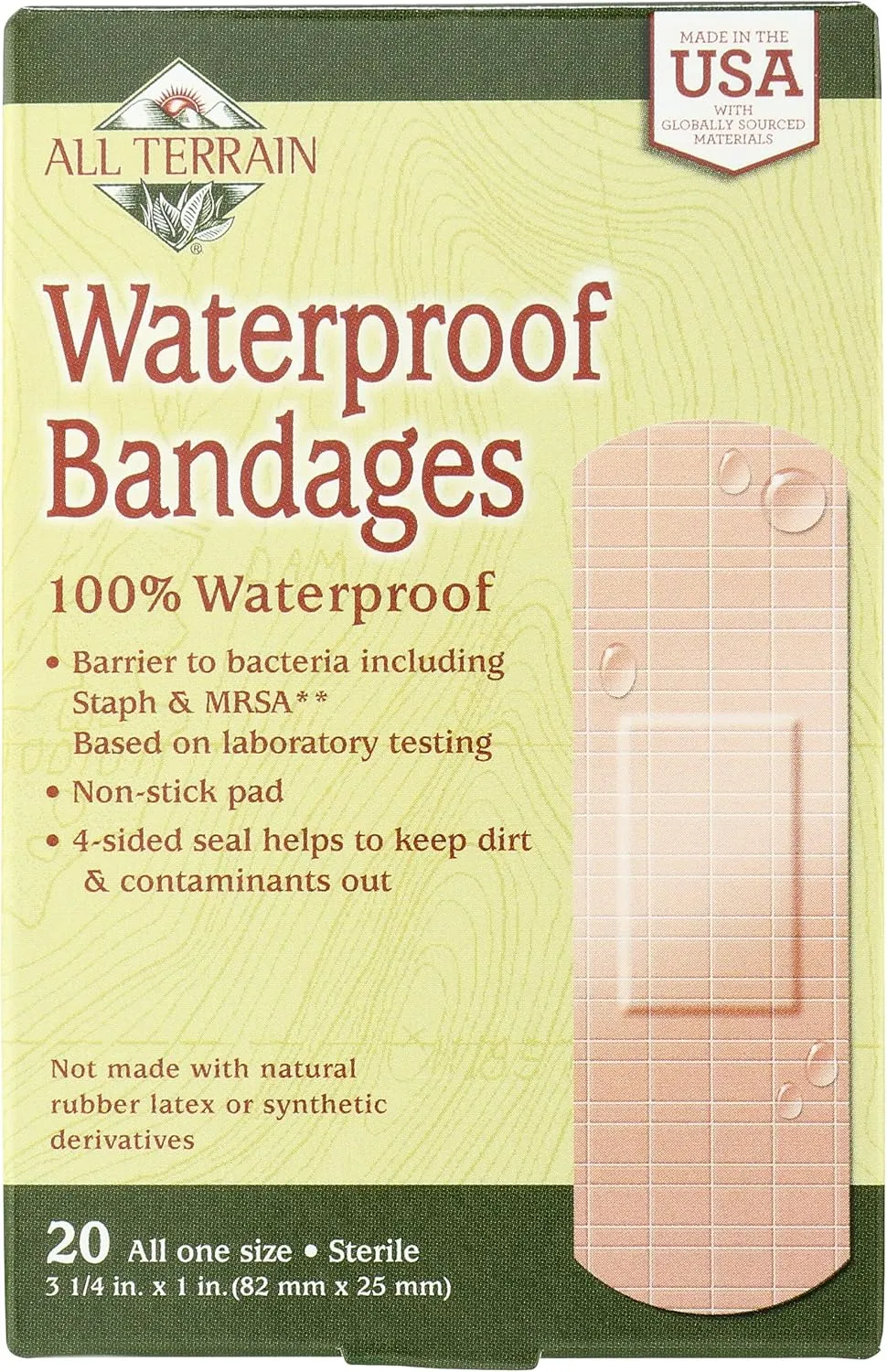 All Terrain Strong Strip Waterproof No Latex Bandage, 20 pcs Pack of 6