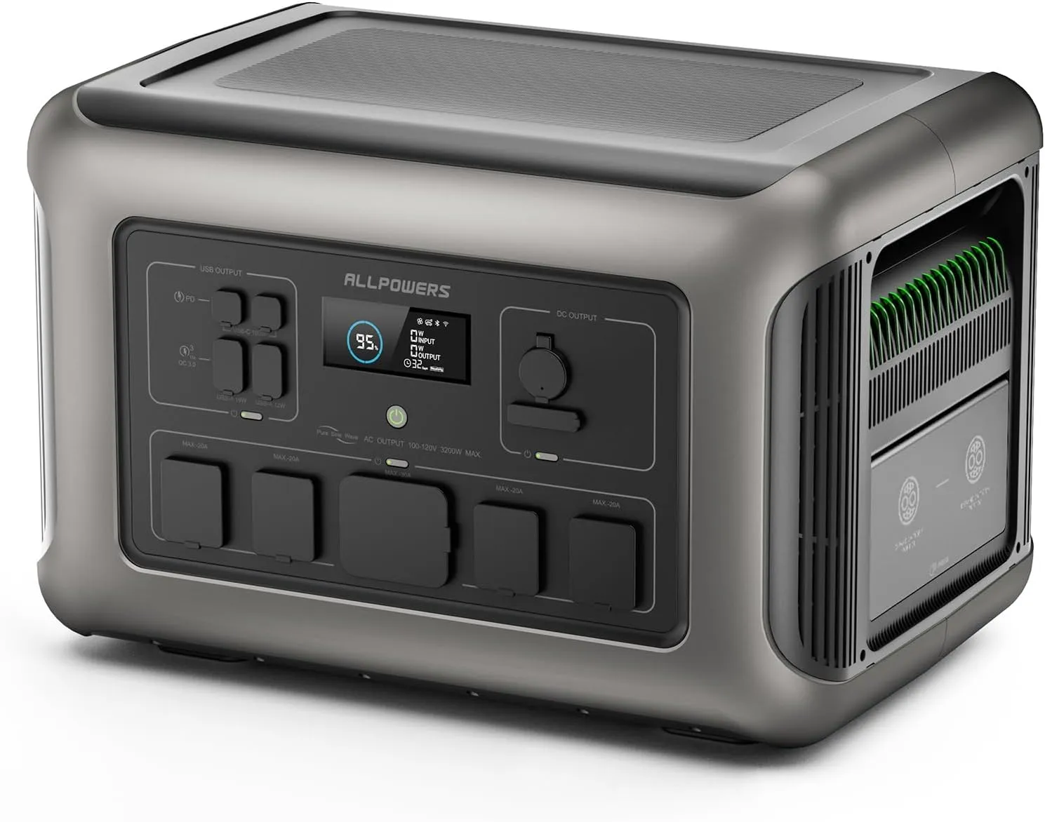 ALLPOWERS R3500 Portable Home Battery, 3200W 3168Wh LiFePO4 Portable Power Station, 2 Hrs to Full Charge, 5 AC with 30A RV Outlets, UPS Solar Generator for Outdoor Camping, RV, Home Backup