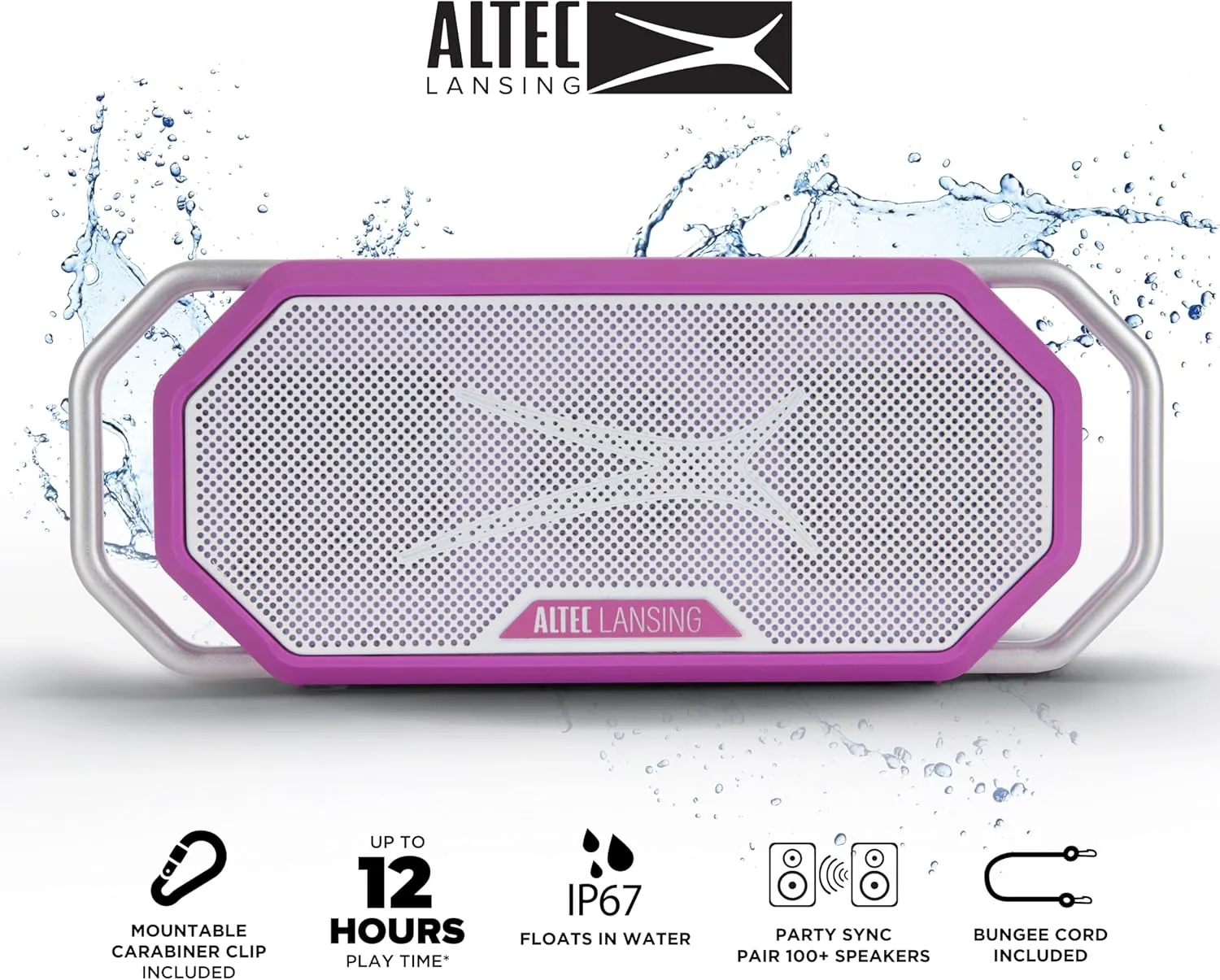 Altec Lansing HydraWAVE Portable Bluetooth Speaker, 12h Playtime, USB-C Quick Charge, True Wireless Pairing, IP67 Waterproof Bluetooth Speaker, Voice Assistant Compatible