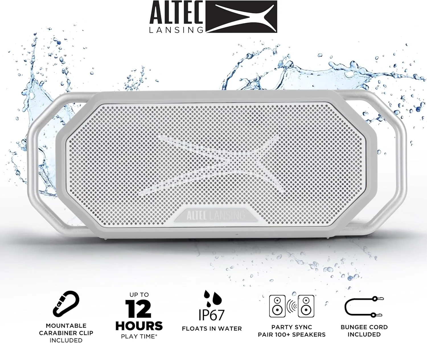 Altec Lansing HydraWAVE Portable Bluetooth Speaker, 12h Playtime, USB-C Quick Charge, True Wireless Pairing, IP67 Waterproof Bluetooth Speaker, Voice Assistant Compatible